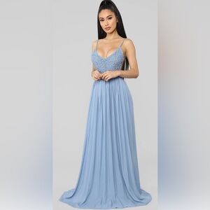 Fashion Nova Light Blue Lace Maxi Dress